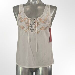 Together Cream Lace-Up Floral Embroidered Cami